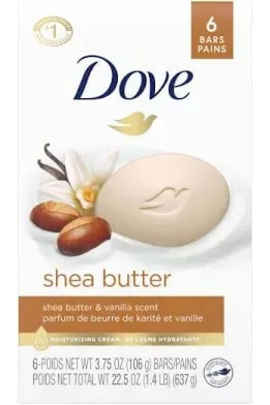 Dove Shea Butter & Vanilla Scent Beauty Bar, 6 Bars, 3.75 oz Each